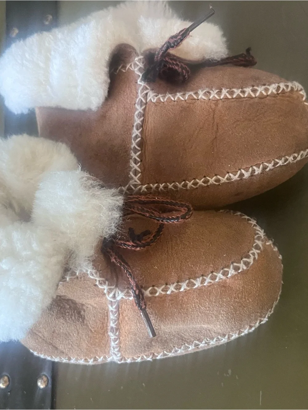 Cozy Brown Suede Baby Moccasin Booties sheepskin